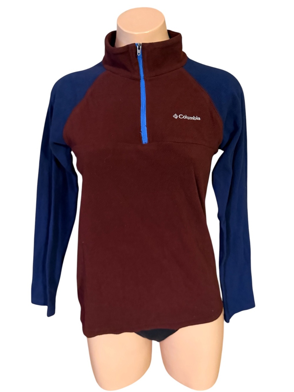 Columbia Boys Large Burgundy Blue Glacial Fleece 1/2 Zip Pullover Jacket